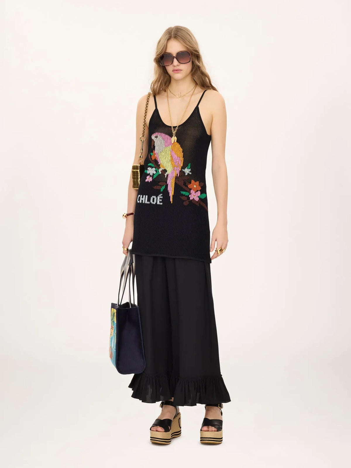 Thin-strap fitted logo mini dress in a cotton mesh knit