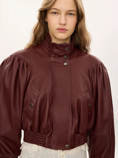 Cropped scarf jacket in leather