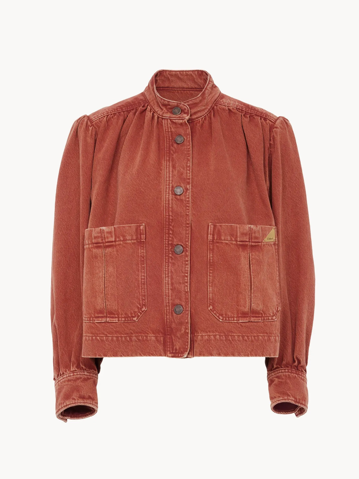 High-neck gathered jacket in denim