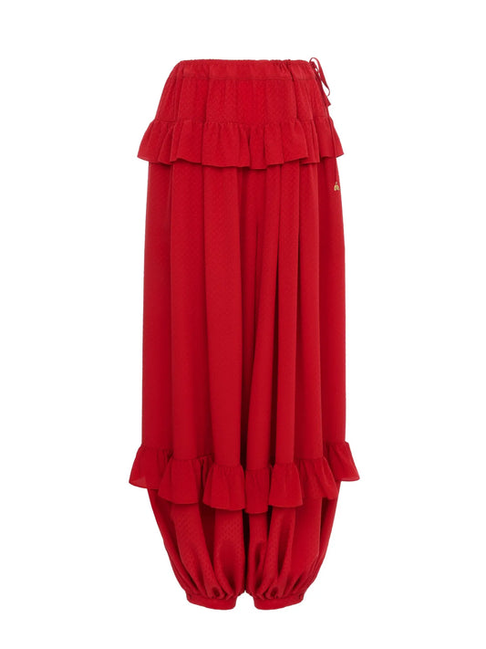Fluid ruffled pants in silk jacquard