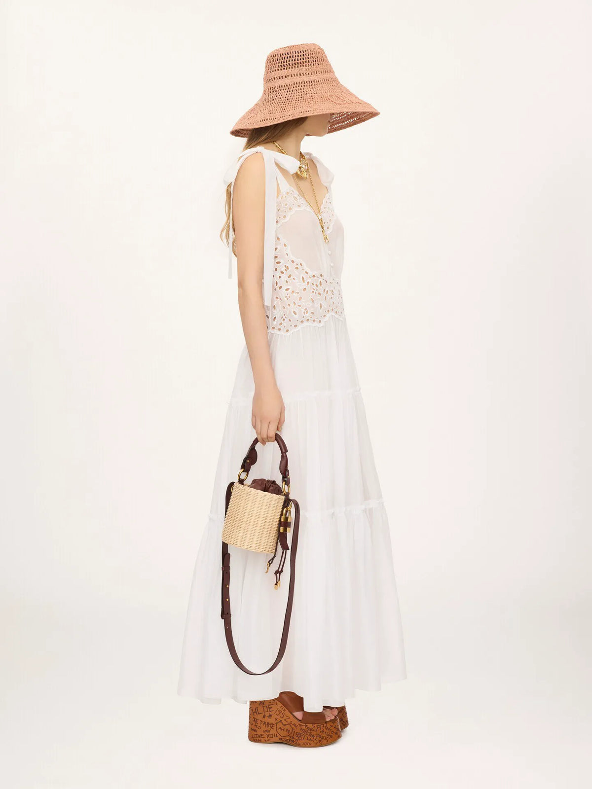 Tiered long dress in cotton voile