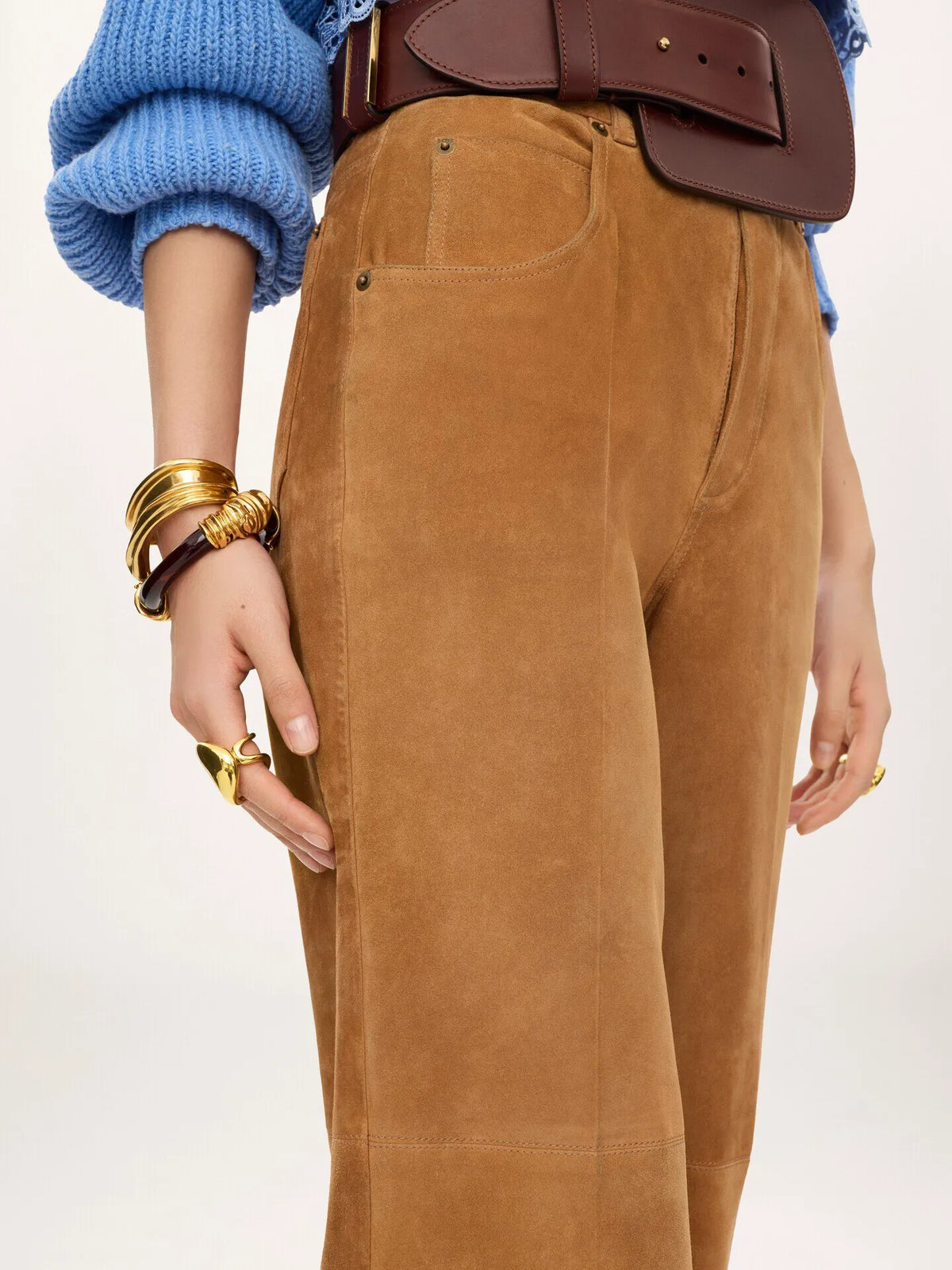 Straight pants in suede leather