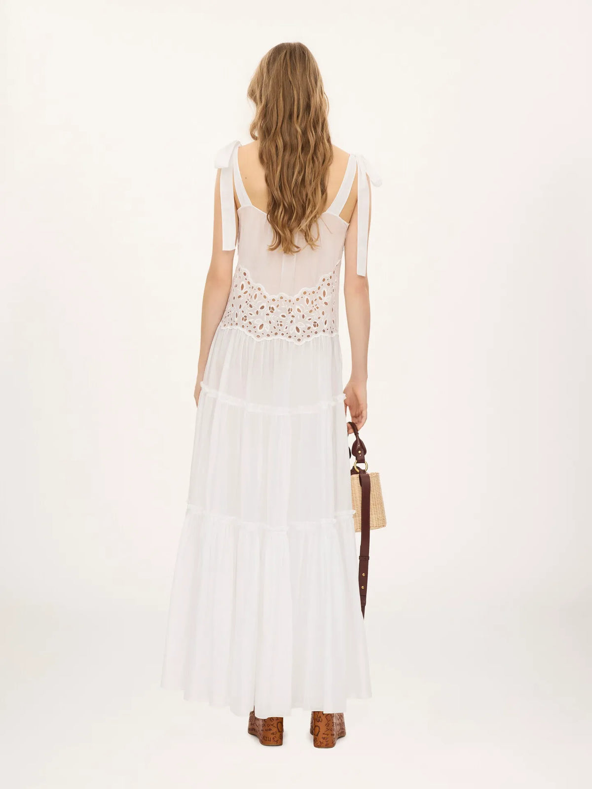 Tiered long dress in cotton voile