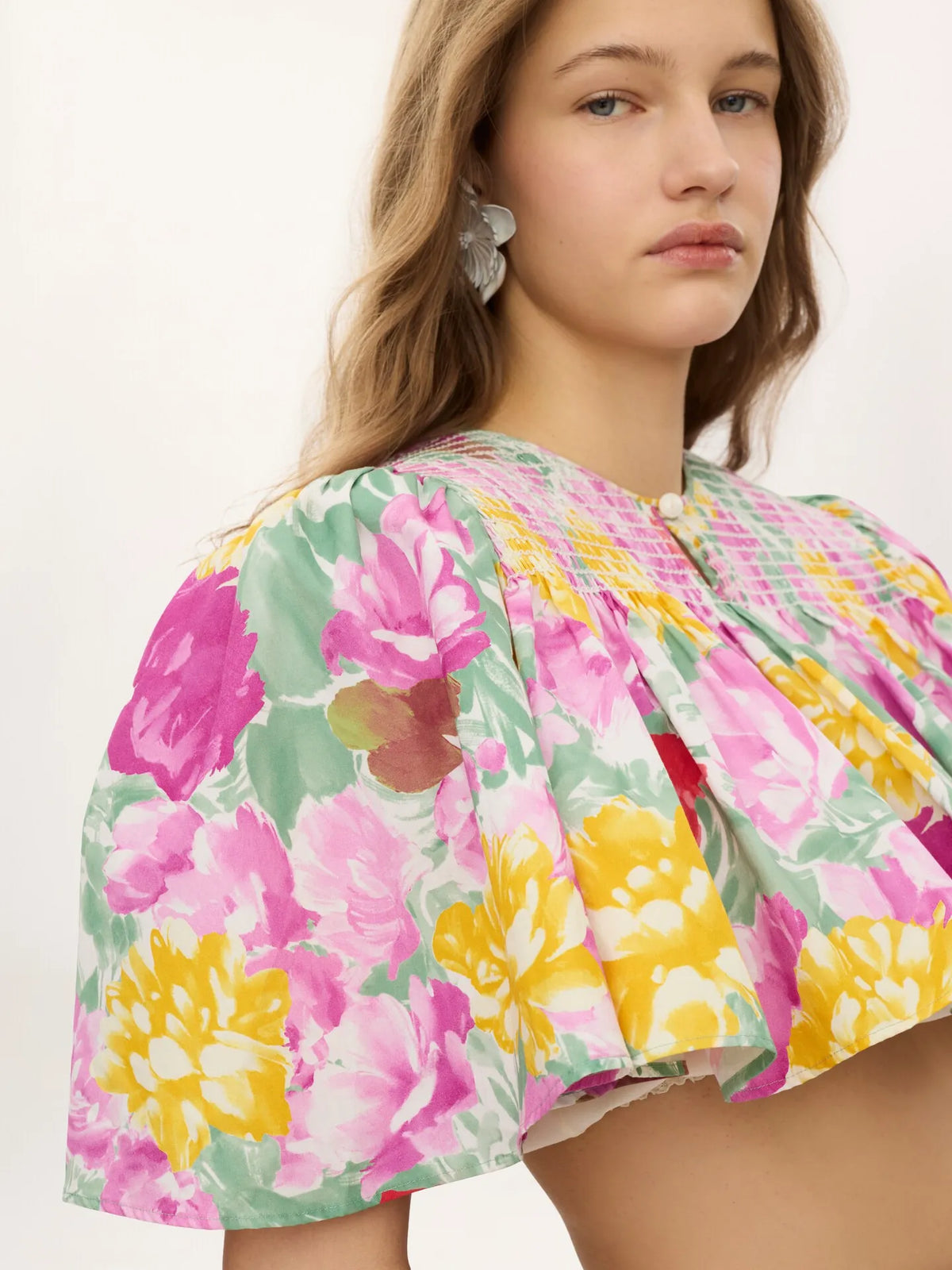 Gathered cropped top in cotton poplin