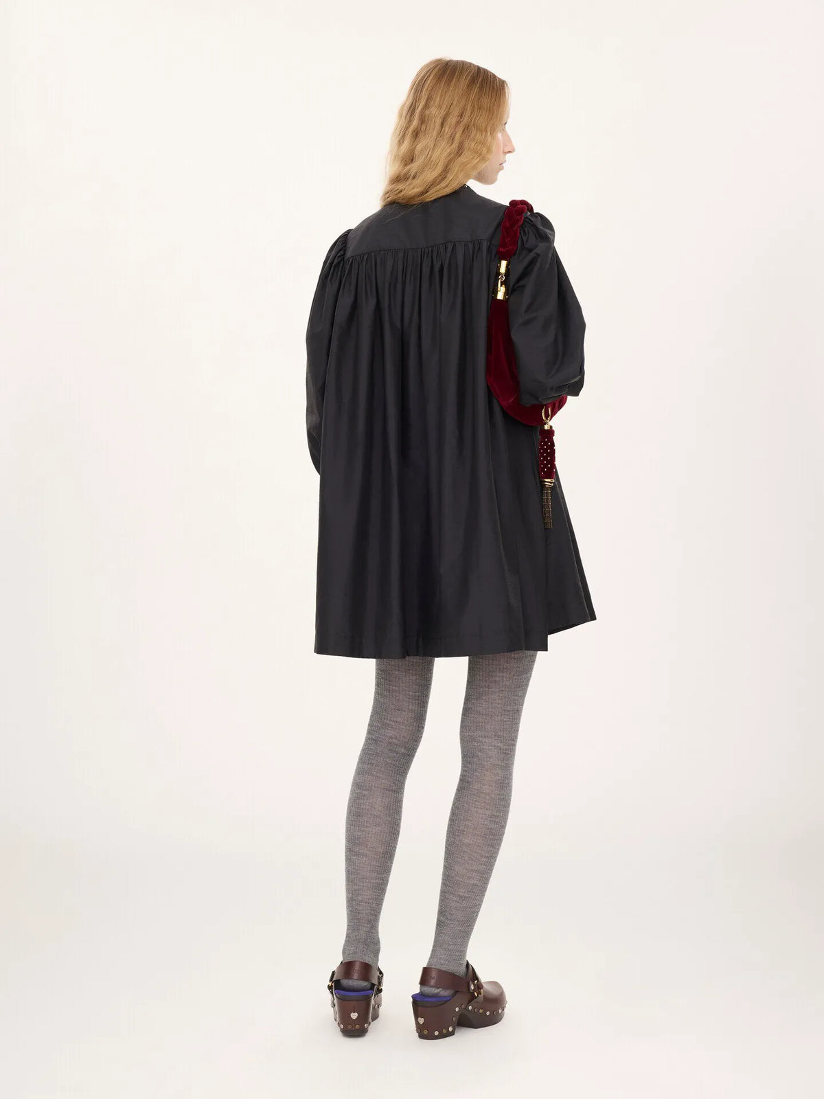 Long-sleeve mini dress in technical taffeta