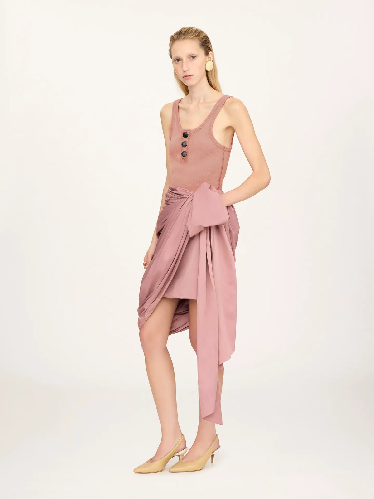 Fitted Henley tank top in cotton jersey