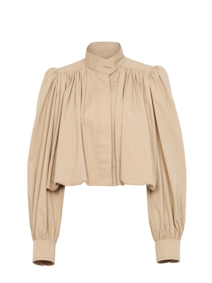 Gathered boule jacket in cotton gabardine