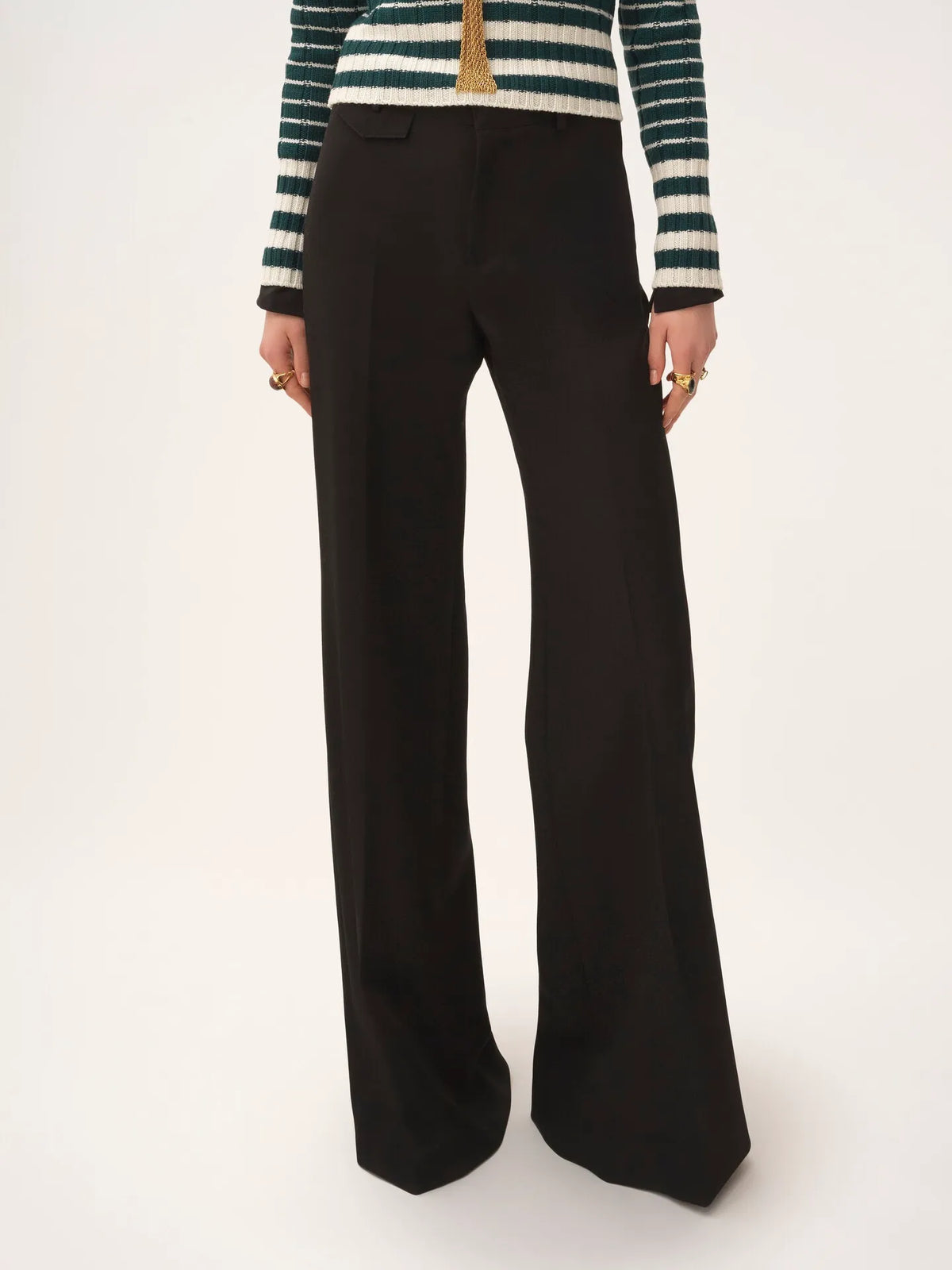 High-rise flared pants in wool grain de poudre