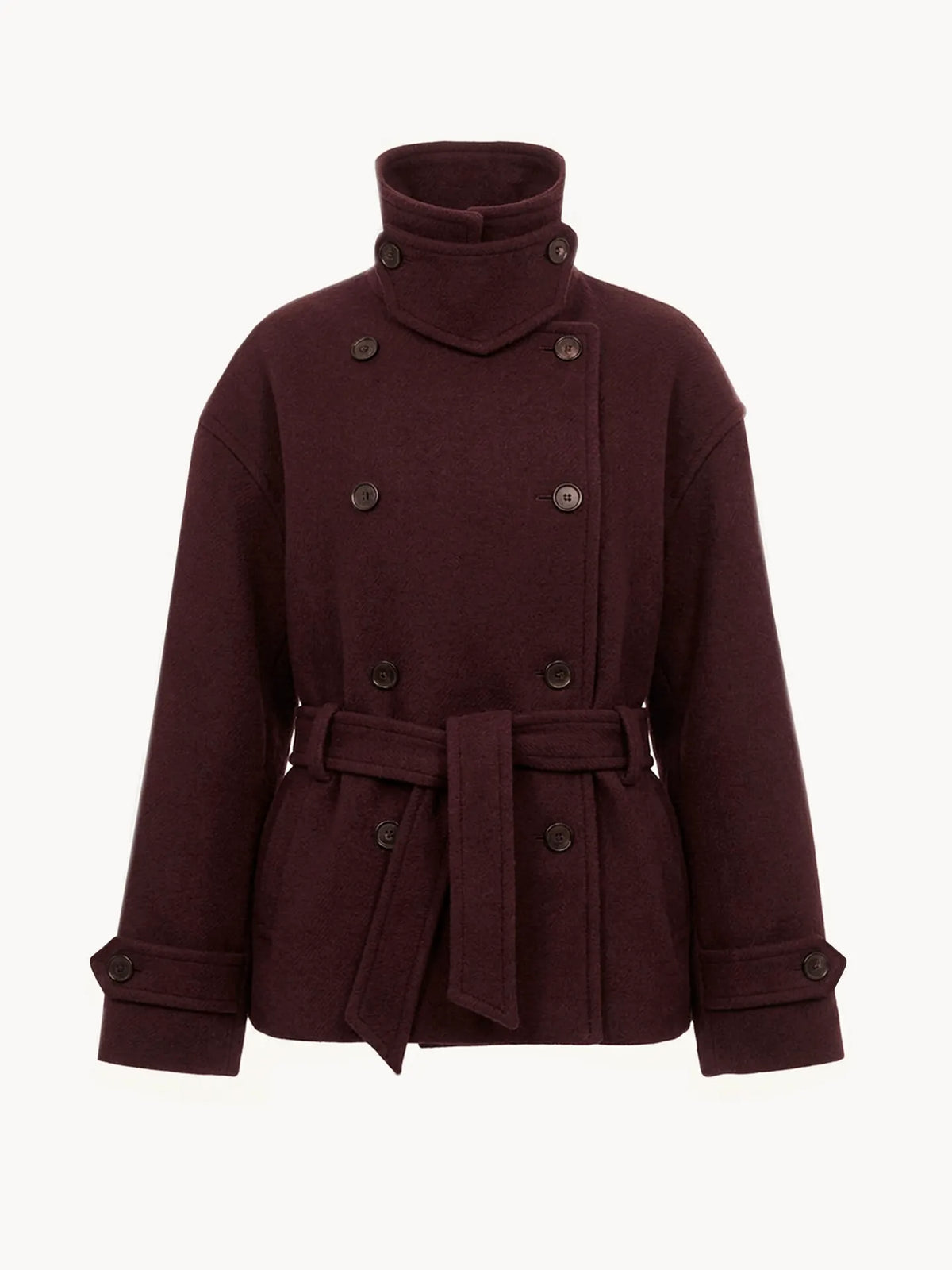 Double-breasted short coat in wool