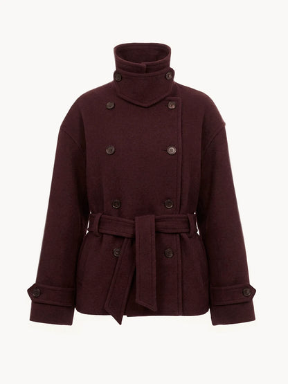 Double-breasted short coat in wool