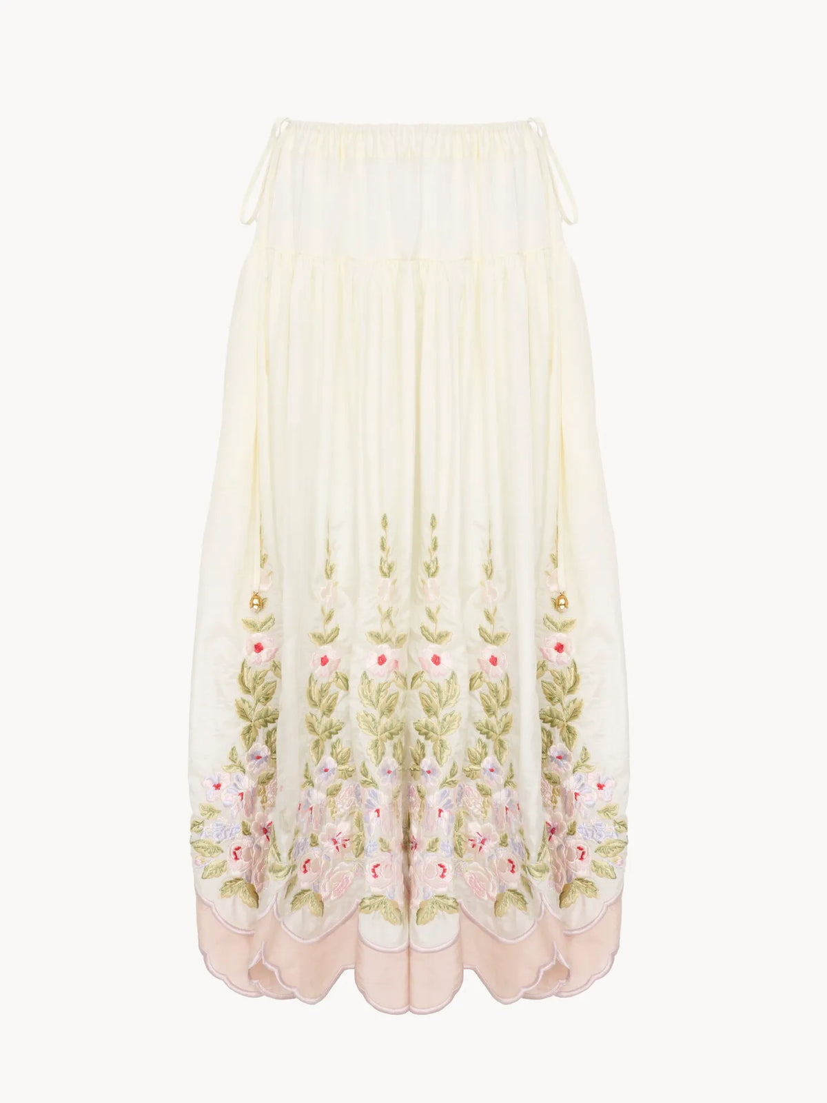 Gathered long skirt in technical taffeta