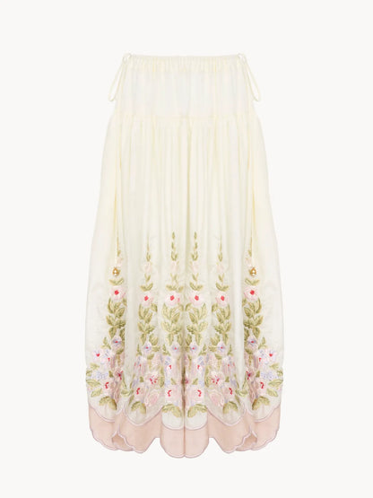 Gathered long skirt in technical taffeta