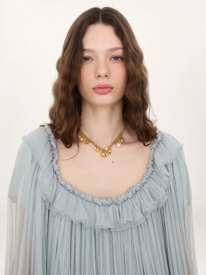 Gathered mini dress in silk mousseline
