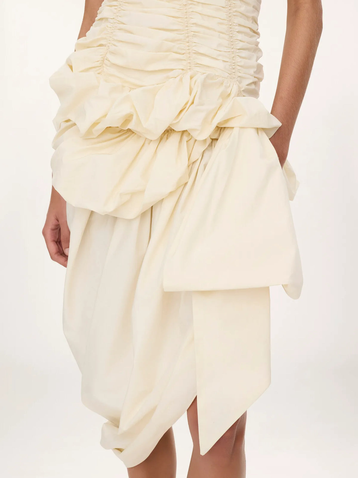 Ruched bustier midi dress in cotton poplin
