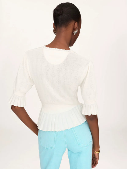Cropped ruffle sweater in a wool knit