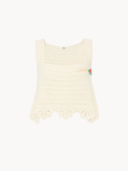 Sleeveless cropped top in crochet knit