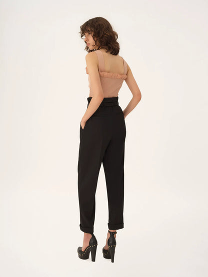 High-rise wide-leg pants in wool grain de poudre