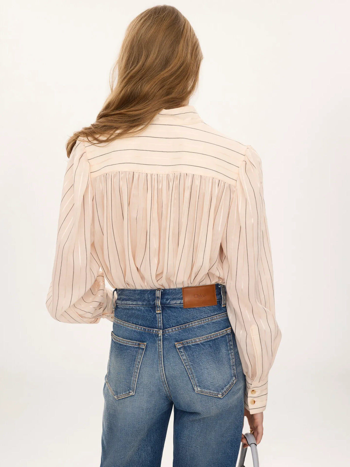 Gathered blouse in cotton & silk poplin