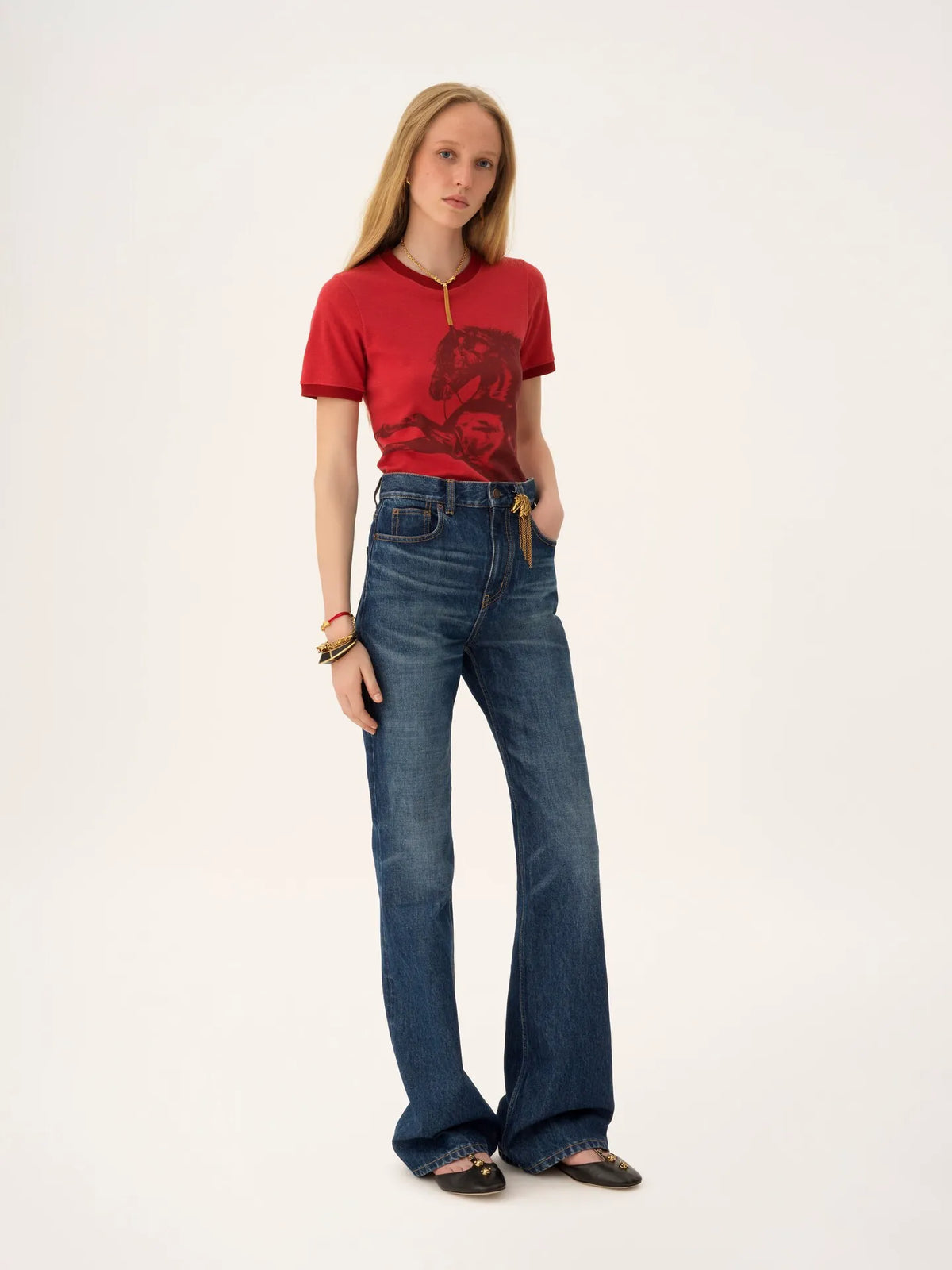 High-rise straight jeans in denim