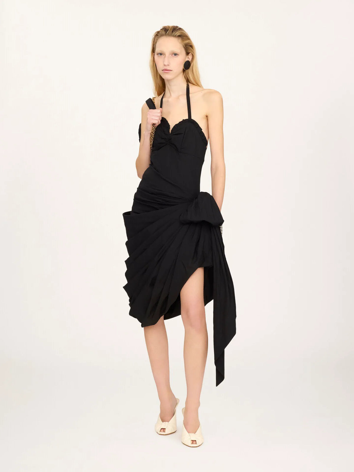 Wrapped halterneck dress in cotton poplin