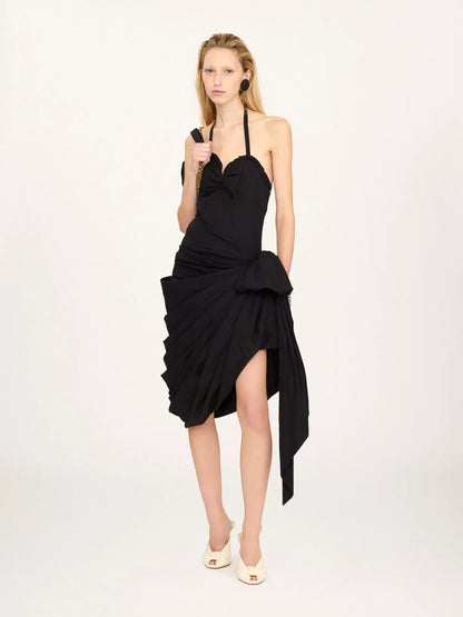 Wrapped halterneck dress in cotton poplin
