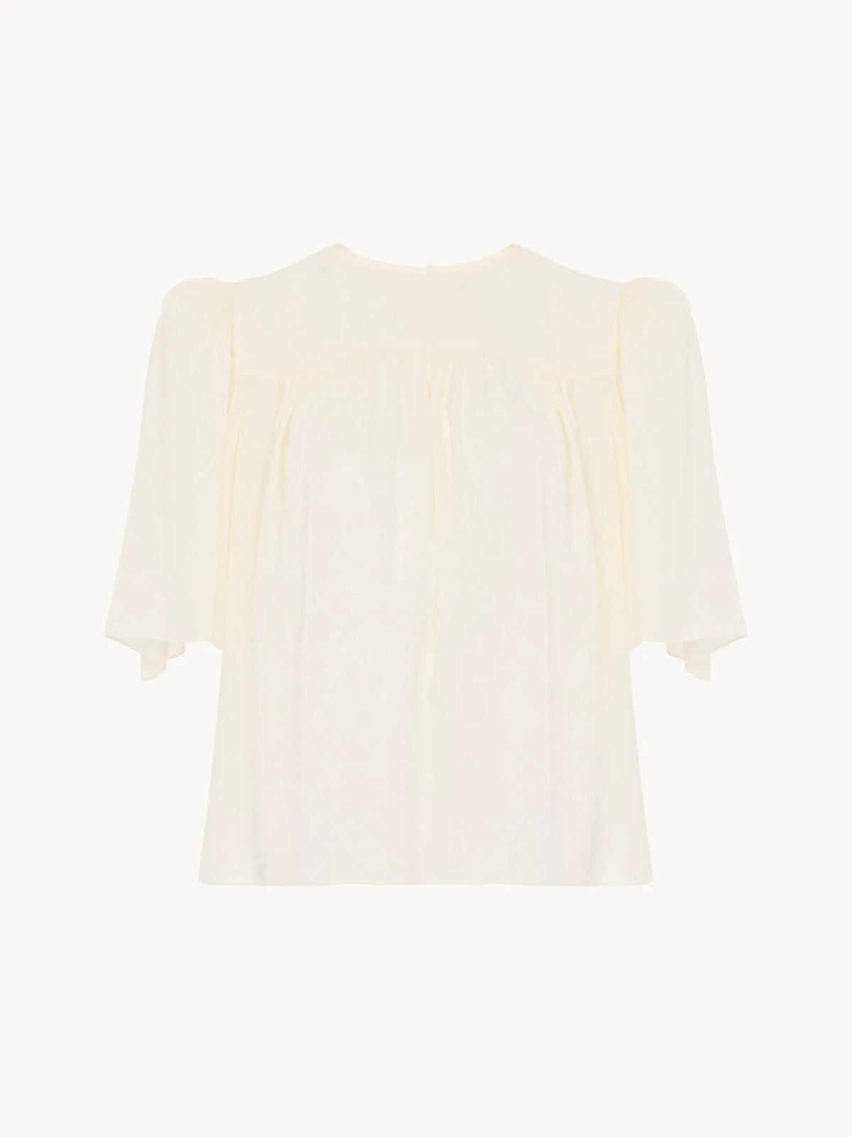 Crew-neck gathered top in silk jacquard