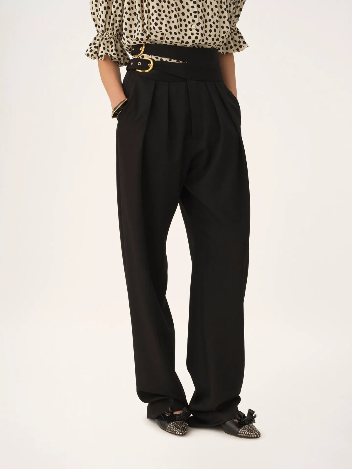 High-rise tailored pants in wool grain de poudre