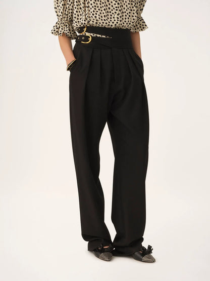 High-rise tailored pants in wool grain de poudre