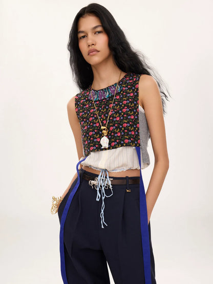 Hybrid cropped top in crêpe de chine