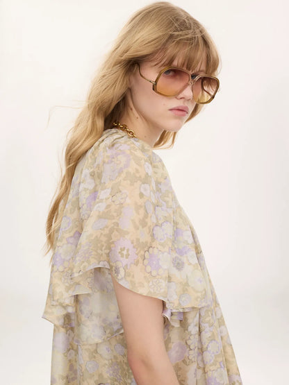 Short pleated dress in silk charmeuse