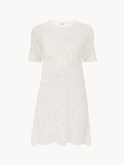 Short-sleeve fitted mini dress in a cotton knit