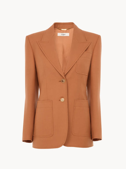 Single-breasted tailored jacket in wool gabardine