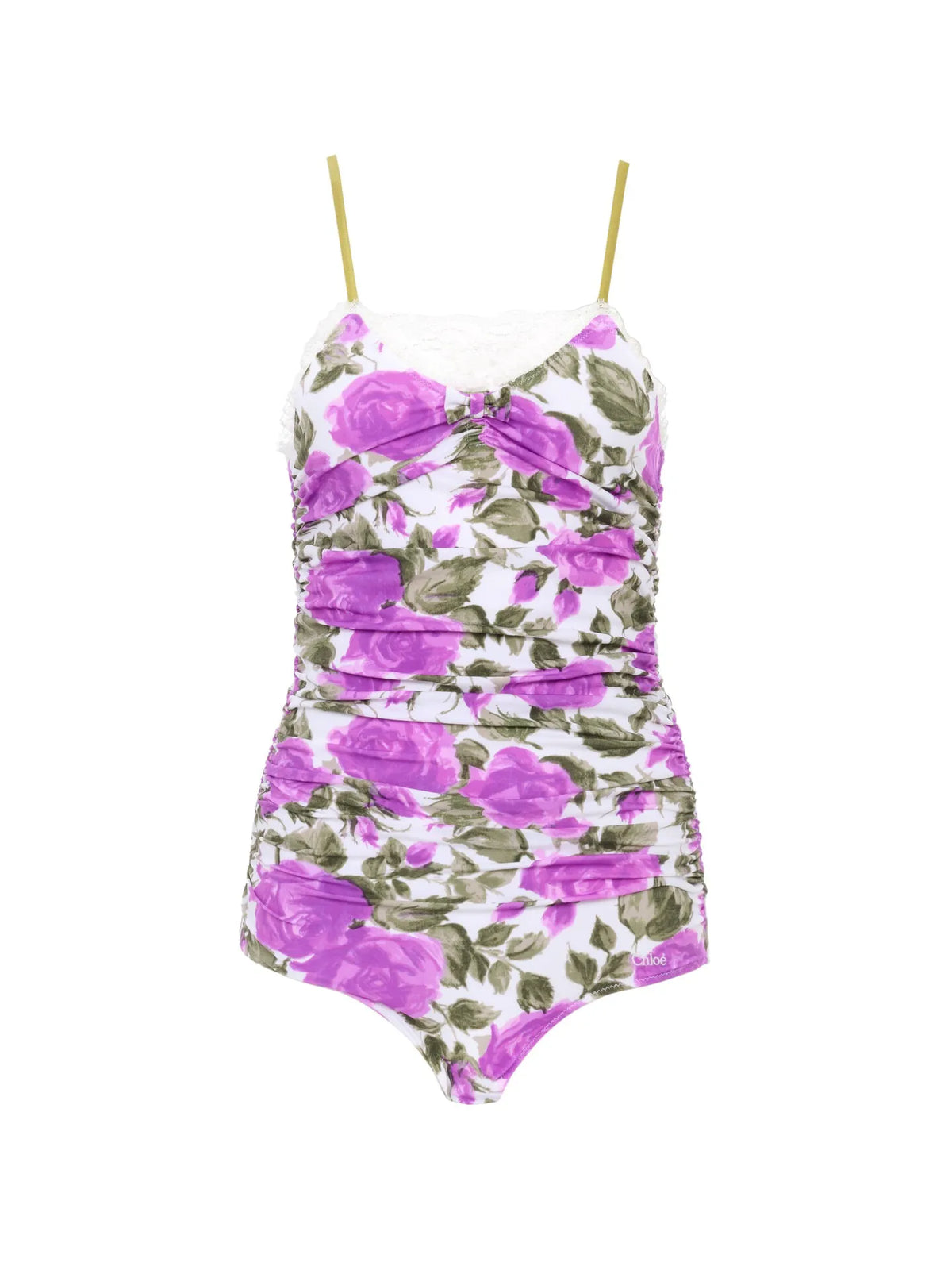 Rose-print ruched bodysuit