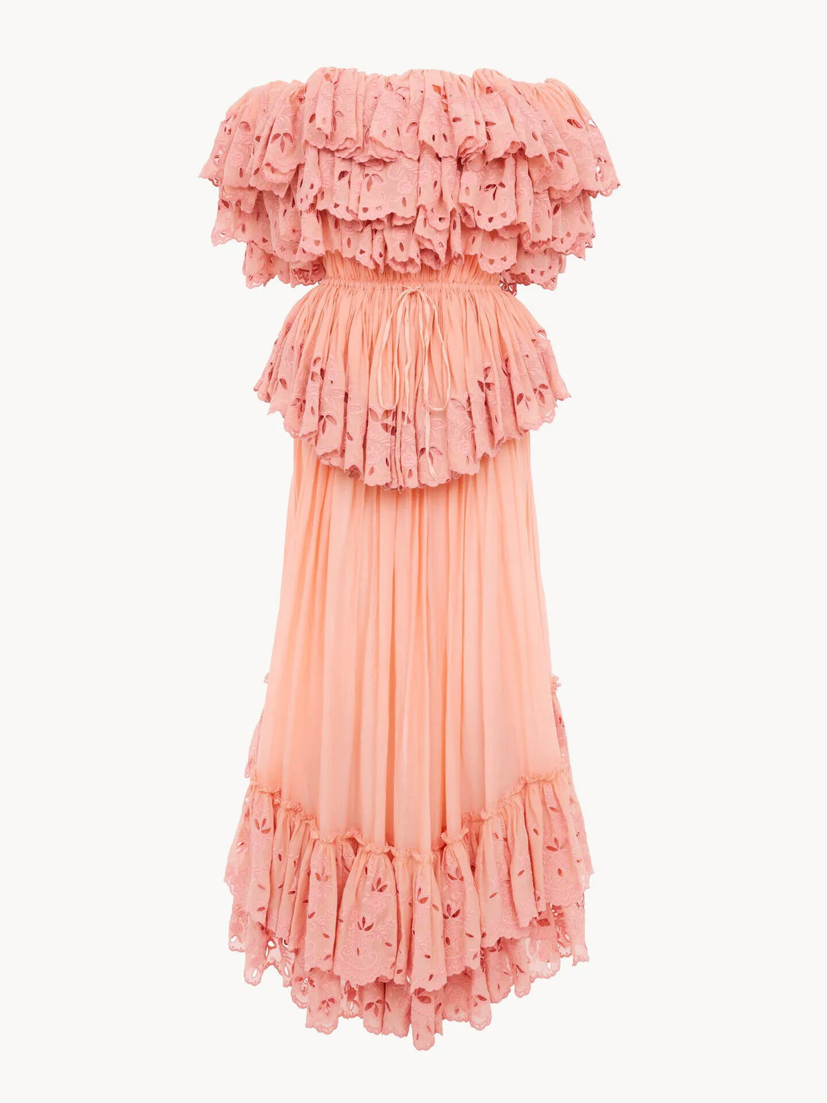 Ruffled long dress in cotton voile