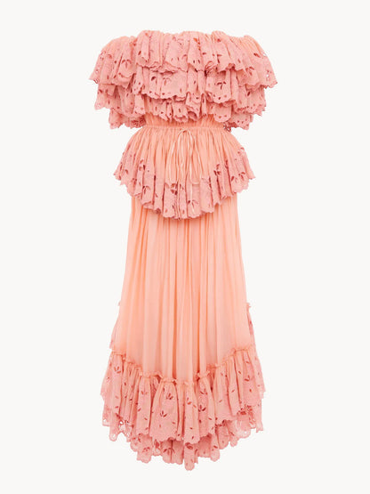 Ruffled long dress in cotton voile