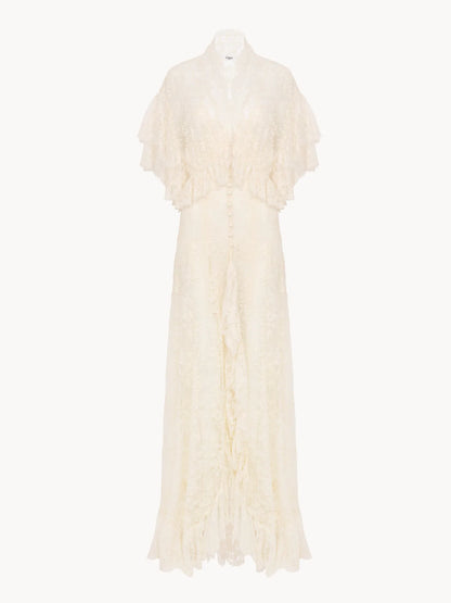 Long ruffled dress in lace