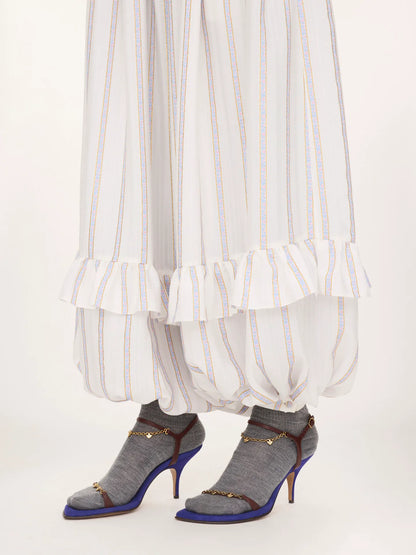 Fluid ruffled pants in silk lurex jacquard