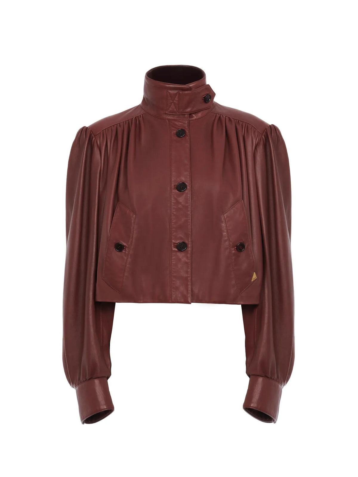 Gathered boule jacket in leather