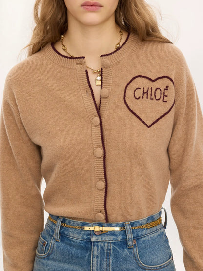 Fitted logo cardigan in a wool & cashmere knit