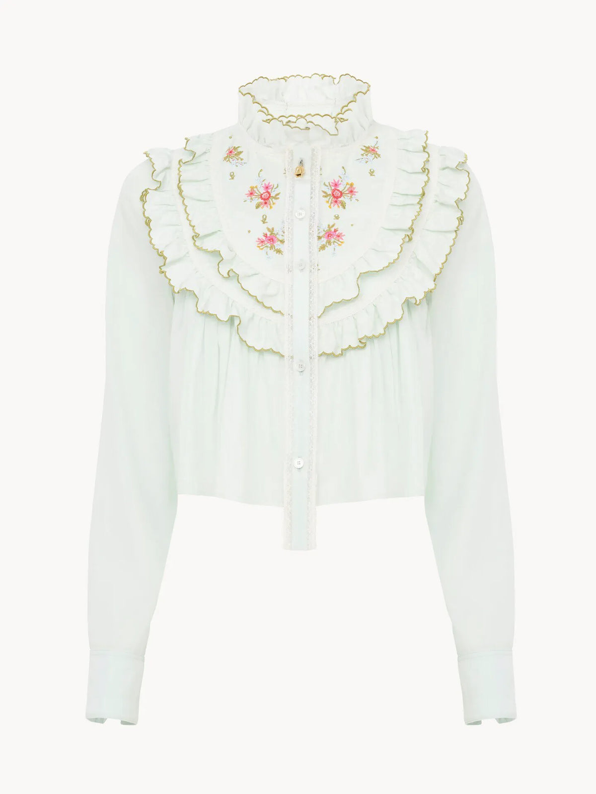 Cropped ruffled blouse in silk & cotton poplin