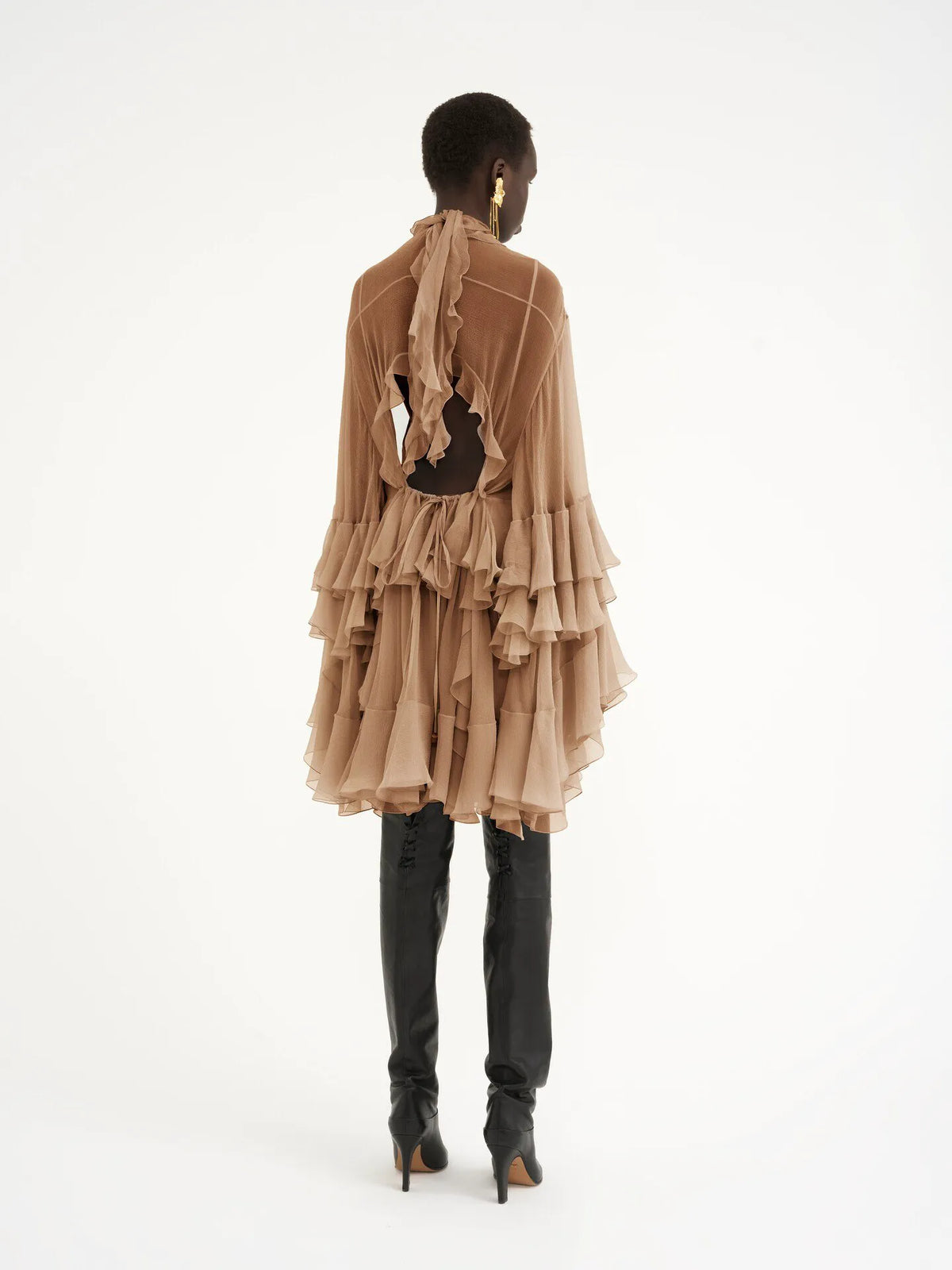 Mini ruffled dress in silk mousseline