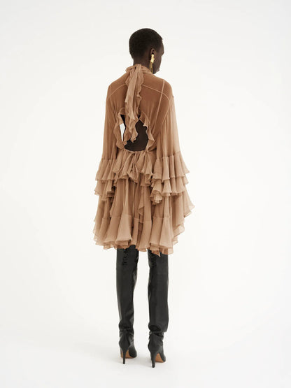 Mini ruffled dress in silk mousseline