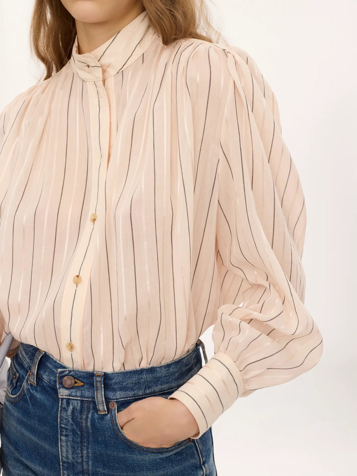 Gathered blouse in cotton & silk poplin
