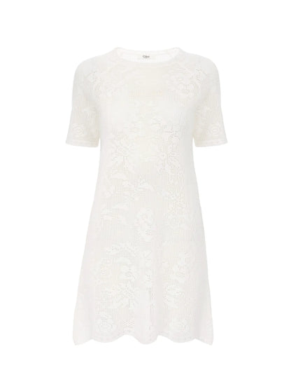 Short-sleeve fitted mini dress in a cotton knit