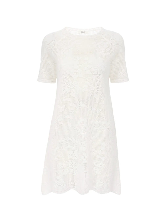 Short-sleeve fitted mini dress in a cotton knit