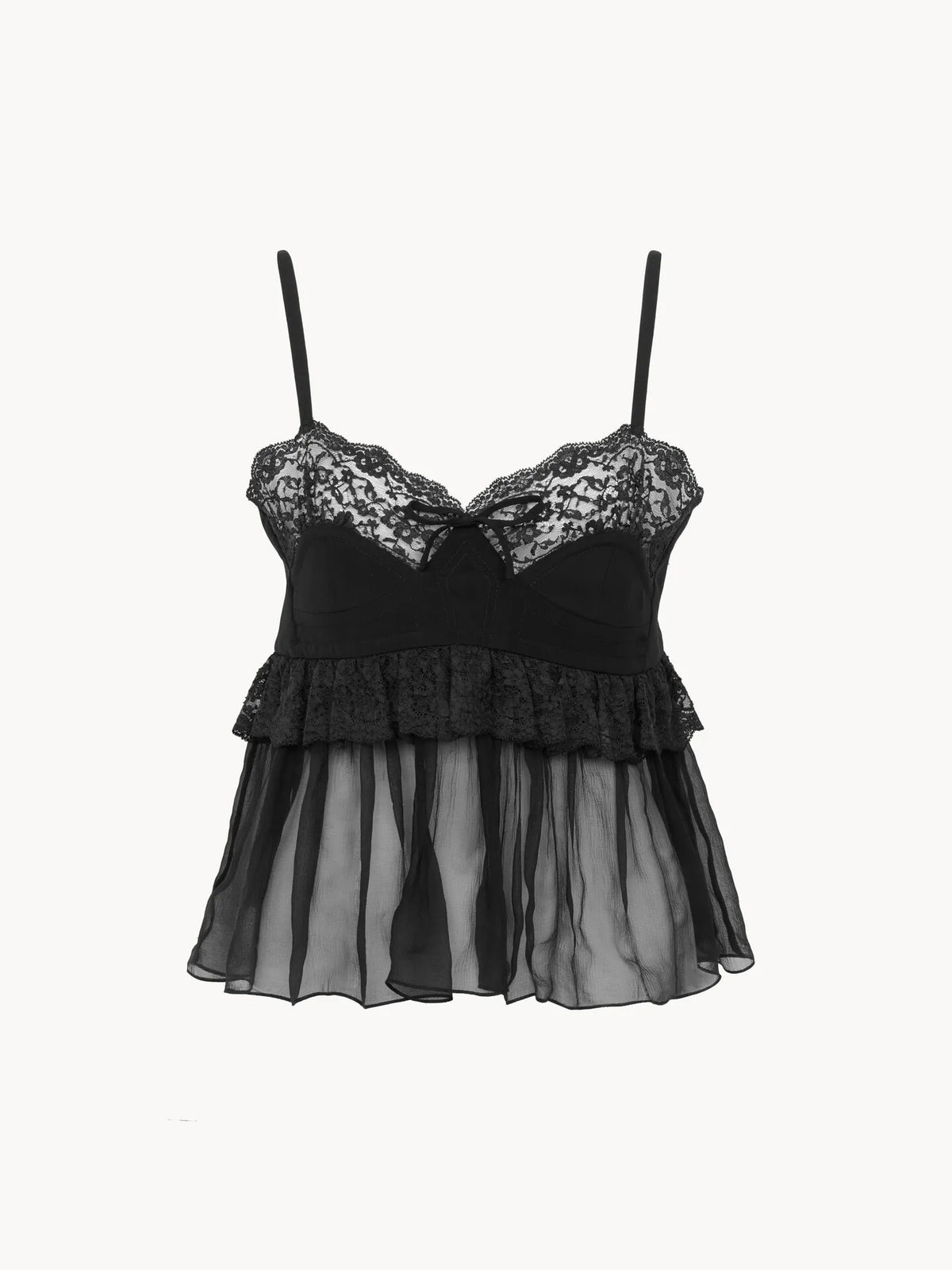 Thin-strap lingerie top in crêpe de chine