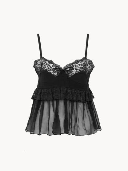 Thin-strap lingerie top in crêpe de chine