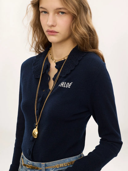Fitted logo cardigan in a wool knit