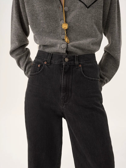 High-rise cropped jeans in denim