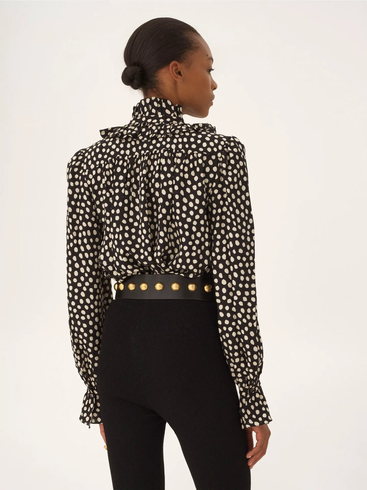 Tie-front ruffled blouse in silk jacquard
